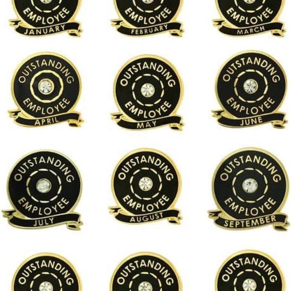 Employee of The Month Lapel Pin Gold Enamel Recognition Reward 12 Pcs Set